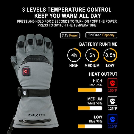 Mount Tec Rechargable Heated Gloves, Grey, Large MT61564